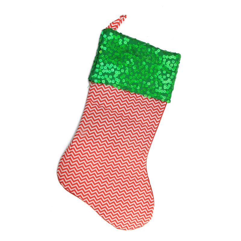Northlight 19" Red and Green Chevron Sequin Christmas Stocking, 2 of 3