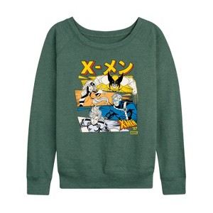 Women's - Marvel - X-Men Kanji Stacked Lightweight French Terry Wide Neck Long Sleeve Shirt - 1 of 4