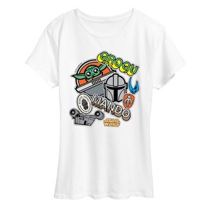 Women's - Star Wars - The Mandalorian Mando Grogu Stickers Short Sleeve Graphic T-Shirt - 1 of 4