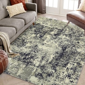 Washable Non-Slip Modern Abstract Rug, Foldable Low Pile Ultra-Soft Carpet for Living Room, Bedroom Beige Black 8ft*10ft(244cm*305cm) - 1 of 4