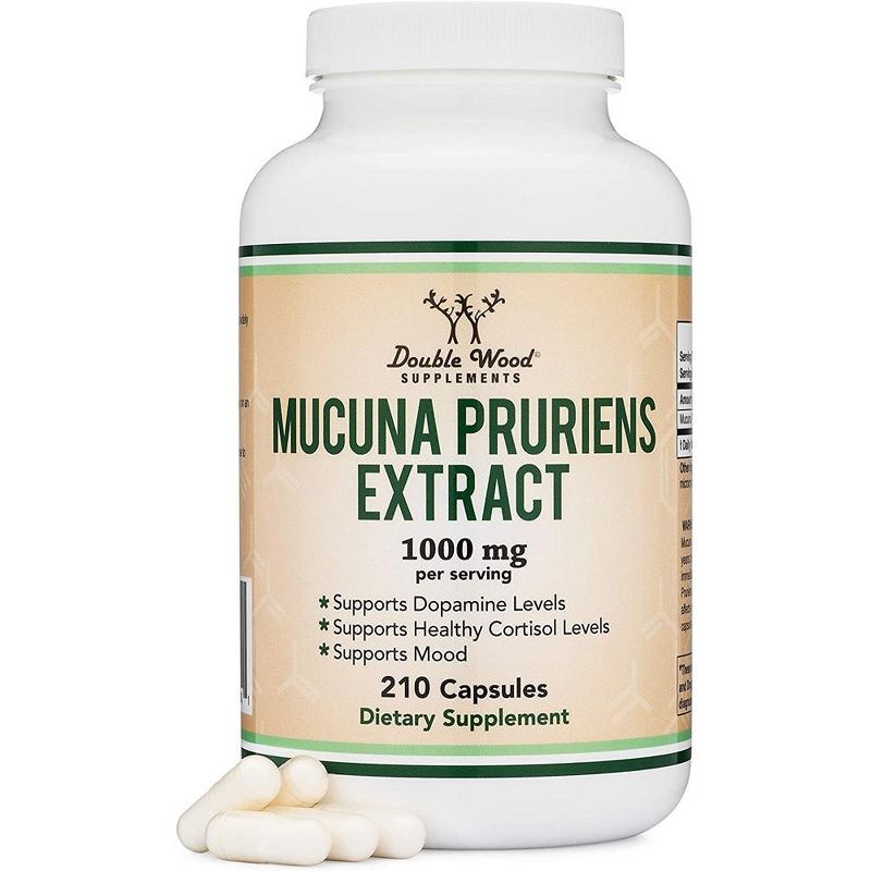 Mucuna Pruriens Extract - 210 x 500 mg capsules by Double Wood Supplements - 20% L-DOPA, Mood and Motivation Support, 1 of 4