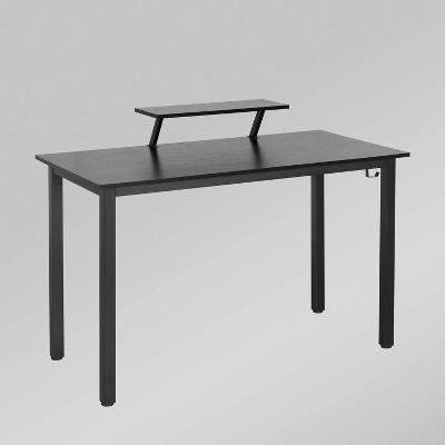 Computer Desk with Stand Black -Techni Mobili: Modern Workstation, Open Storage Shelf, Steel Frame