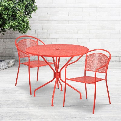 Coral Steel Round Patio Table Set with Stacking Arm Chairs