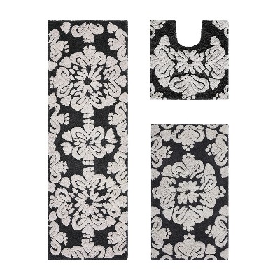Medallion Collection 3 Piece 100% Cotton Tufted Bathroom Rug Set  with Non-Slip Backing, Machine Washable, Tumble Dry Bath Mat