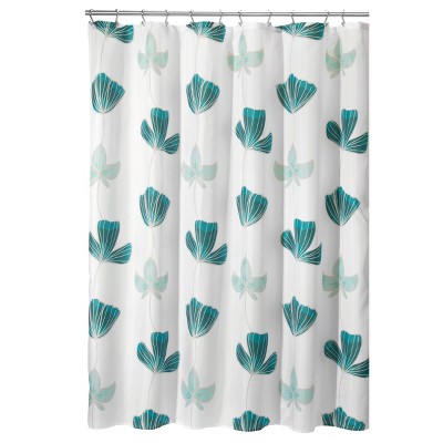 iDESIGN 72"x72" Ava Floral Fabric Polyester Shower Curtain Blue/Green: Woven Texture, Buttonhole Top, Machine Washable