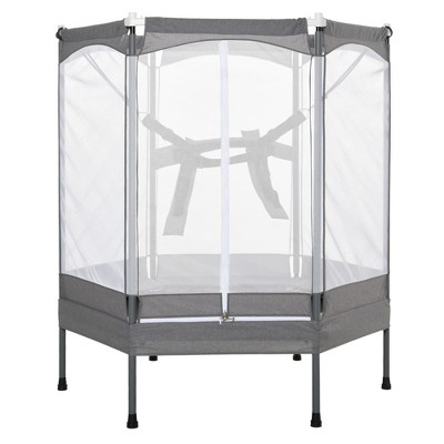 Qaba 59" Mini Rebounder Trampoline for Kids with Net Enclosure Elastic Harness & Heavy Duty Bungees