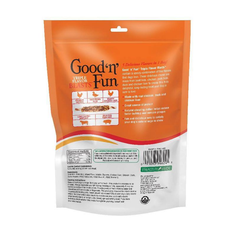 Good &#39;n&#39; Fun Triple Flavor Blast with Chicken, Duck and Liver Rawhide Dog Treats - 4oz, 3 of 5