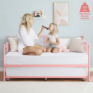 Twin Day Bed with Trundle Bed Twin, Metal Daybed with Trundle, Daybed with Trundle Bed Frame, Steel Slat Support Sofa Bed for Kids Teens Adults - 1 of 4