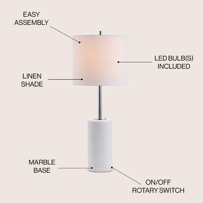 White Marble and Chrome Cylinder Table Lamp with Drum Shade