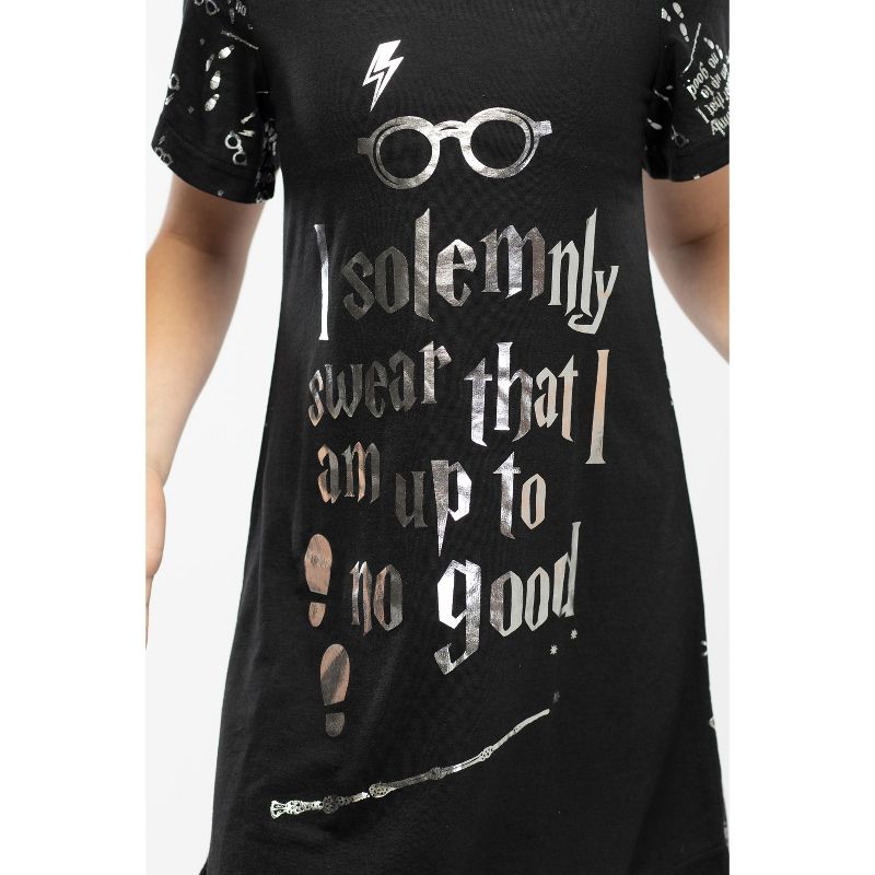 Harry Potter Women's Juniors Up to No Good Cold Shoulder Nightgown, 5 of 7