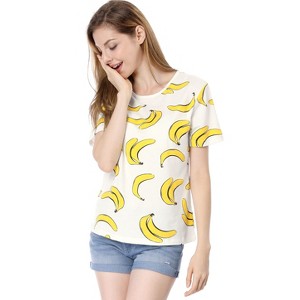 INSPIRE CHIC Women's Fruit Print Top Round Neck Short Sleeve Cute T-Shirt - 1 of 4
