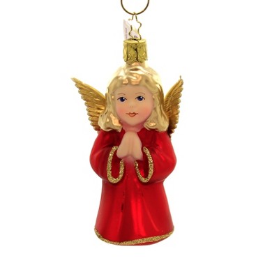 Inge Glas 4.0" Angel Gold Wings Traditonal Red  -  Tree Ornaments