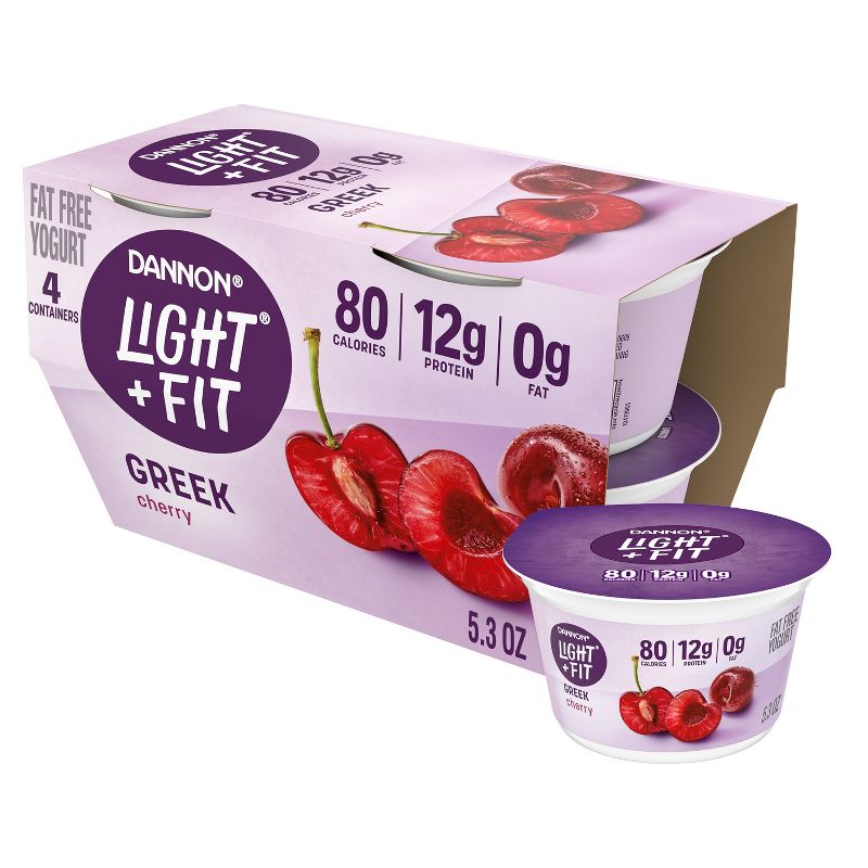 Light + Fit Nonfat Gluten-Free Cherry Greek Yogurt - 4ct/5.3oz Cups, 1 of 9