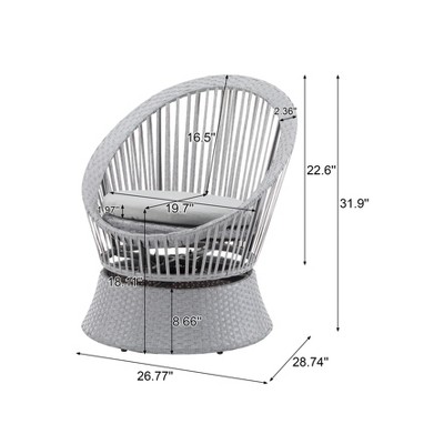 Avalon Light Gray PE Rattan and Iron Outdoor Lounge Chair with Cushions