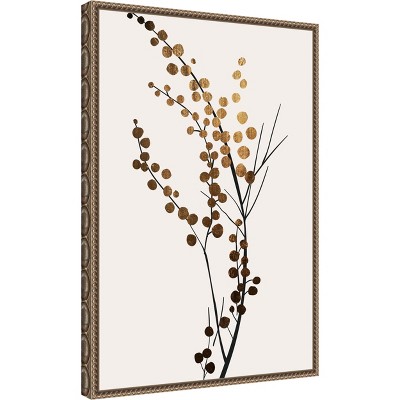 Golden Winter Florals Beaded Framed Canvas Wall Art 16 x 23
