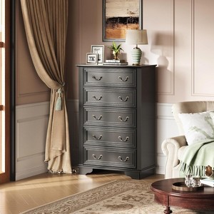 GALAXHERO Farmhouse Wood Dresser – 5 Deep Drawer Chest with Roman Metal Handles, Storage Unit for Bedroom & Living Room - 1 of 1