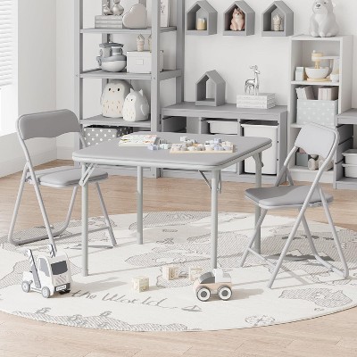 Acekool 3-Piece Folding Table and Chair Set, Square Portable Table, Soft PU Cushions, No Assembly, Space Saving, for Kitchen