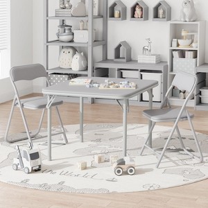 Acekool 3-Piece Folding Table and Chair Set, Square Portable Table, Soft PU Cushions, No Assembly, Space Saving, for Kitchen - 1 of 4