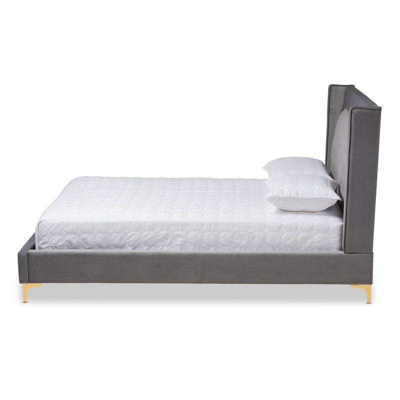 Valery Velvet Platform Bed with Gold - Finished Legs - Baxton Studio, 3 of 10