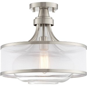 Possini Euro Design Layne Modern Ceiling Light Semi Flush Mount Fixture 15" Wide Brushed Nickel Silver Organza Clear Glass Shade for Bedroom Kitchen - 1 of 4