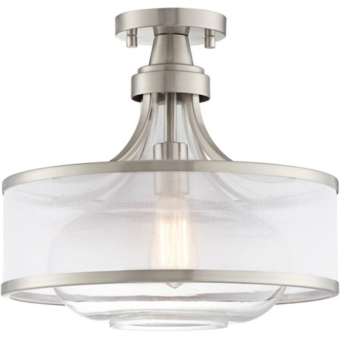 Possini Euro Design Layne Modern Ceiling Light Semi Flush Mount Fixture 15 Wide  Brushed Nickel Silver Organza Clear Glass Shade For Bedroom Kitchen : Target