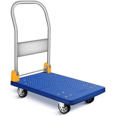 Vynxaria YSSOA Platform Truck with 440lb Weight Capacity and 360 Degree Swivel Wheels, Foldable Push Hand Cart for Loading and Storage, Blue