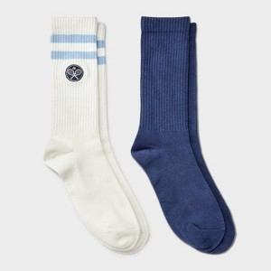 Men's 2pk Casual Crew Socks - Goodfellow & Co™ Ivory/Navy Blue 6-12 - 1 of 3