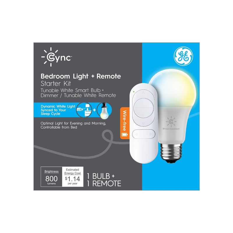 GE CYNC Smart Tunable White Light Bulb + Smart Wire-Free Dimmer Remote Bundle, 1 of 6
