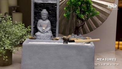 Gray Cement Buddha Bonsai Garden Tabletop Fountain with LED Light