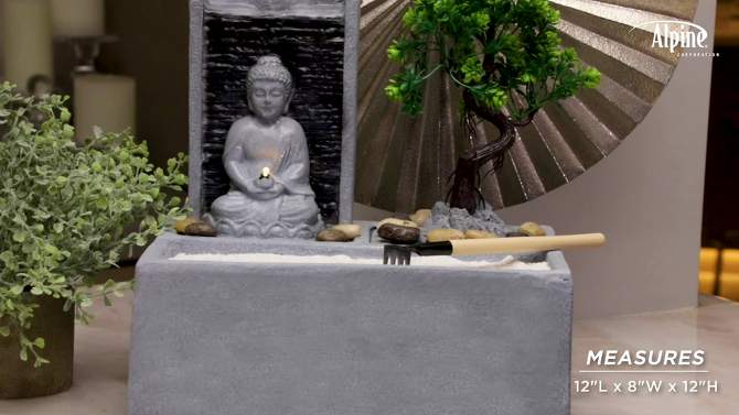 12&#34; Buddha Bonsai Garden Cement Tabletop Fountain With LED Light - Alpine Corporation, 2 of 9, play video