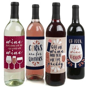 Big Dot of Happiness But First, Wine - Wine Tasting Party Decorations for Women and Men - Wine Bottle Label Stickers - Set of 4 - 1 of 4