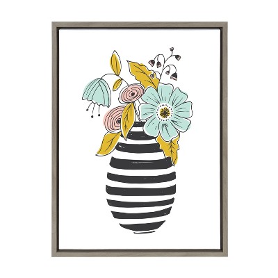 Kate and Laurel Sylvie Summer Vase Framed Canvas by Heather Dutton, 18x24, Gray