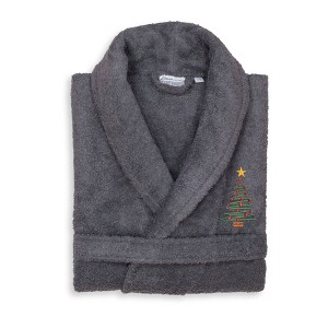 Linum Home Textiles 100% Turkish Cotton Terry Bath Robe Embroidered with Christmas Tree Design - 1 of 4