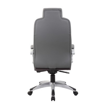 Executive Gray Leatherette High-Back Swivel Office Chair with Fixed Arms