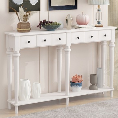 NicBex Retro Narrow Console Table,Long Entryway Table with 4 Drawers & 1 Open Shelf,Foyer Tables for Entryway,Hallway,Living Room