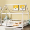 COWLOWN Full Size House Floor Bed with Roof & Safety Guardrails, Wooden Bed for Kids and Toddlers - 4 of 4