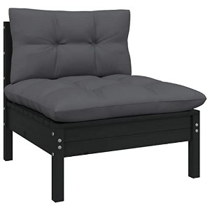 vidaXL Patio Middle Sofa - Comfortable with Cushions - Freestanding Black Garden Furniture - Solid Pinewood Construction - Flexible Modular Design - 1 of 4