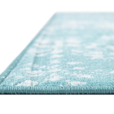 Turquoise and White Synthetic Bohemian Area Rug
