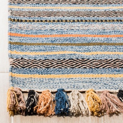 Handmade Blue and Multicolor Wool Cotton Area Rug
