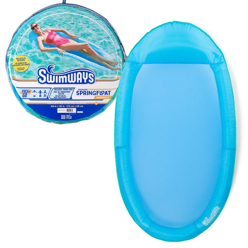SwimWays Spring Float Inflatable Pool Lounger with Hyper-Flate Valve Blue, 1 of 14