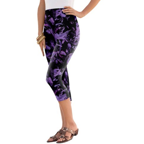 Roaman's Women's Plus Size Essential Stretch Capri Legging - 38/40, Purple  : Target