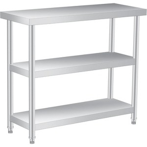 Nasitip Silver Stainless Steel Work Table with 3 Shelves and Optional Wheels, Commercial Prep Table for Kitchen, Garage, Restaurant - 1 of 4