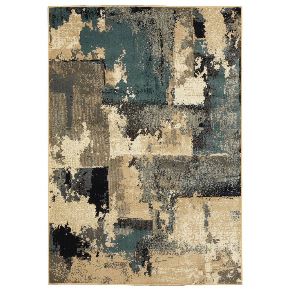5'3inx7'3in Estrella Abstract Shadows Rug Beige/Blue - Captiv8e Designs