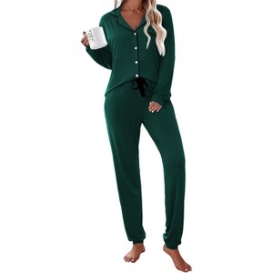 Ekouaer Pajamas Set Long Sleeve Sleepwear Womens Button Down Nightwear Soft Pj Loungewear with Pockets - 1 of 4