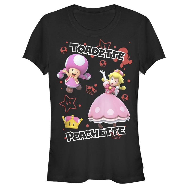Juniors Womens Nintendo Toadette & Peachette Party T-Shirt, 1 of 4