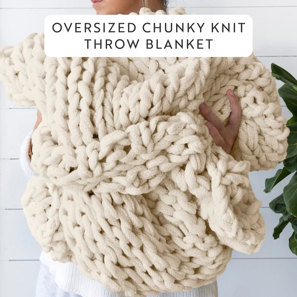 Chunky Knit Throw Blanket, Ivory