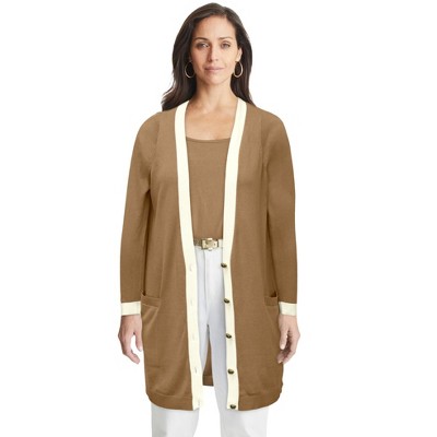 Jessica London Women's Plus Size Tipped Button Front Cardigan