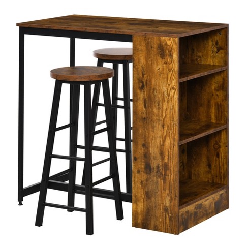 3 Shelves Kitchen Island Industrial Wood and Metal Bar Table w