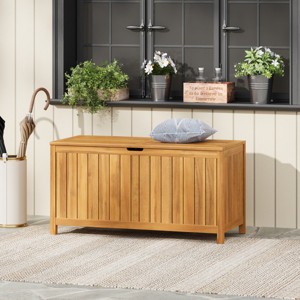 76 Gallon Acacia Wood Outdoor Storage Deck Box with Hydraulic Lift-Top Lid and Slatted Panel Design for Patio Use-Cuddlewood - 1 of 4