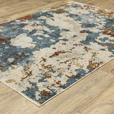 Hayden Beige and Blue Abstract 3'3" x 5' Area Rug